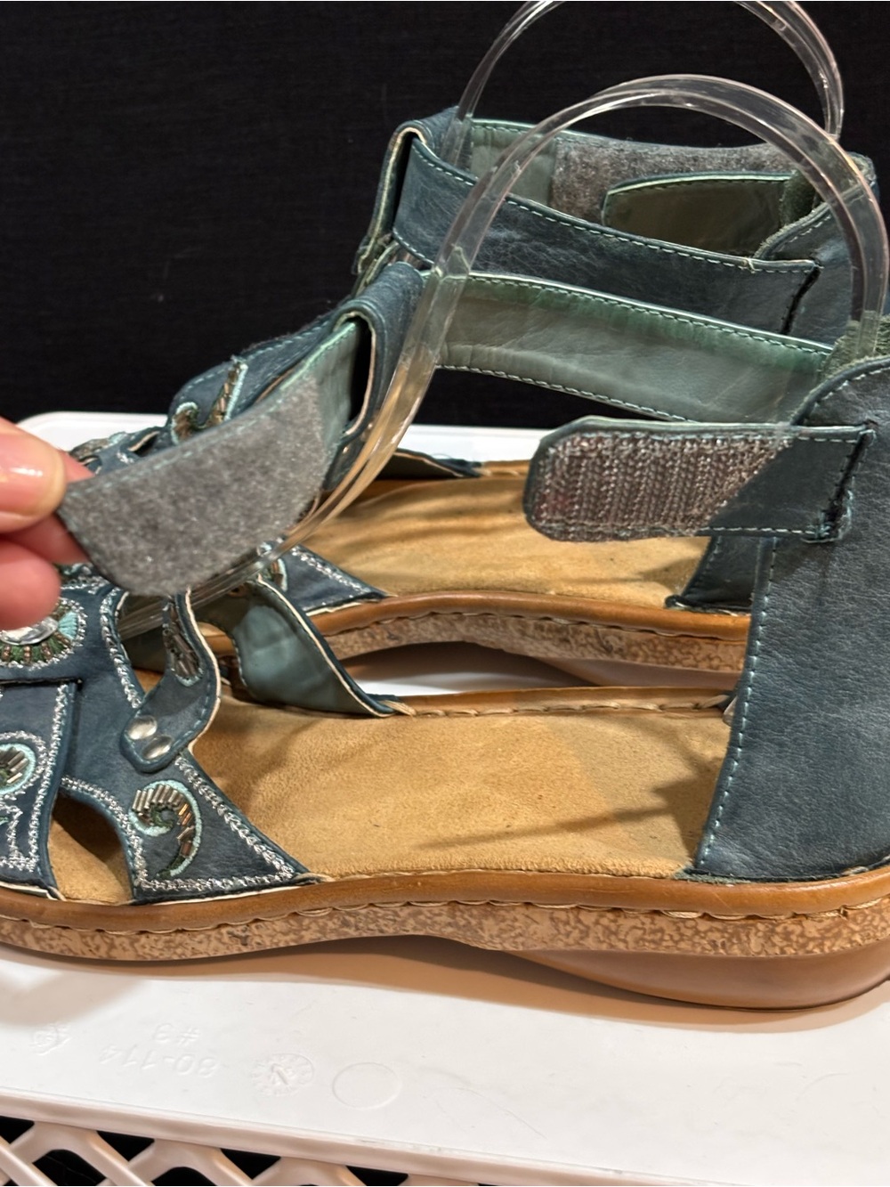 RIEKER Embellished Leather Comfort Sandal–EU 37 / US 6.5-7 – Blue Boho T-Strap - Picture 10 of 12